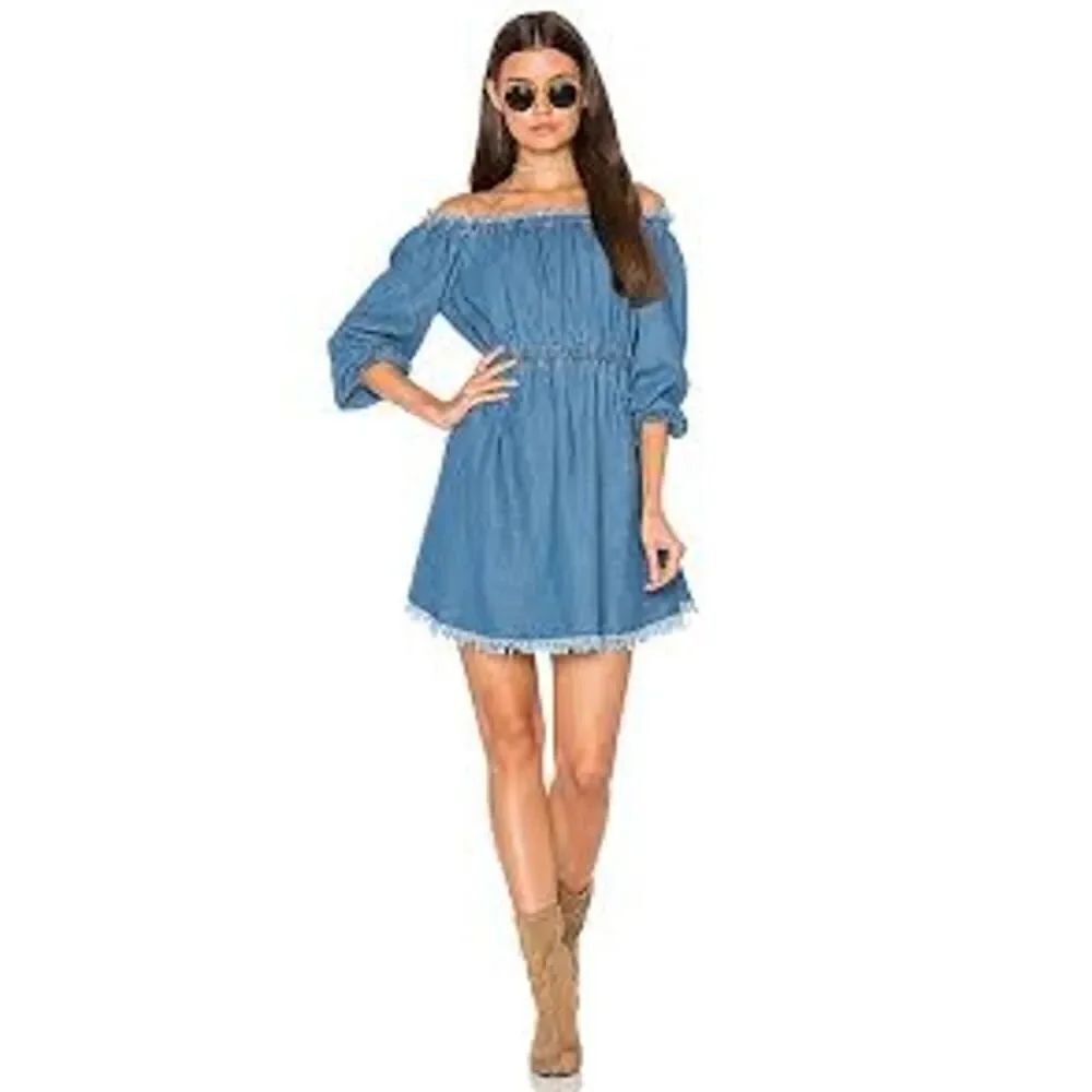 STEELE Women's Cotton Denim Harley Off-Shoulder Mini Dress Blue Size Extra Small